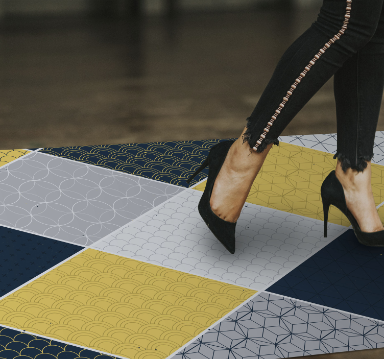 Yellow patterned lines geometric vinyl rugs - TenStickers