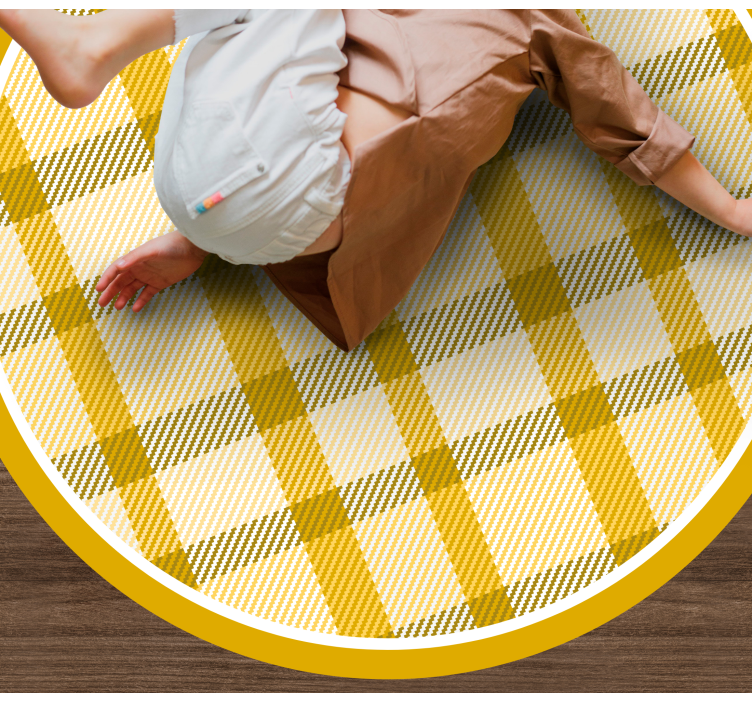 Yellow Plaid Print circular rug - TenStickers