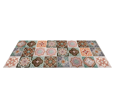 Vivid terracotta patchwork kitchen vinyl mat - TenStickers