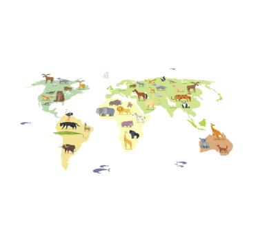 Bedroom carpet featuring colorful animals worldwide - TenStickers