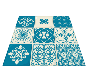 Kitchen vinyl mat in gray and blue pattern - TenStickers