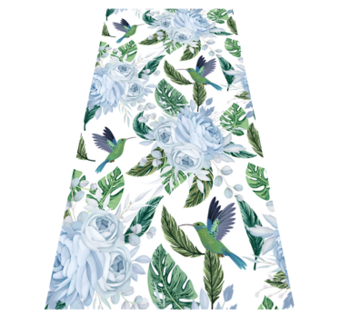 Blue garden flowers with birds kitchen vinyl mat - TenStickers