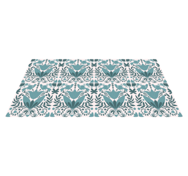 Kitchen vinyl mat blue folk art pattern with birds - TenStickers
