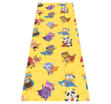Bedroom carpet with superhero pets on yellow - TenStickers
