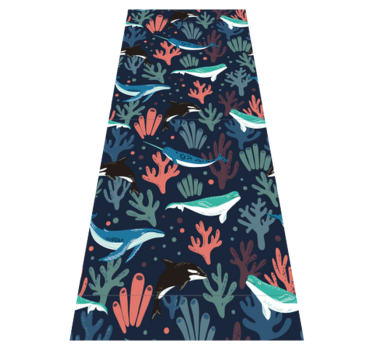Bedroom carpet featuring vibrant sea animals on blue - TenStickers