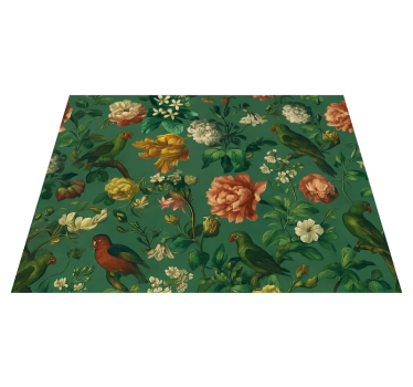 Bedroom carpet with dark green floral bird design - TenStickers