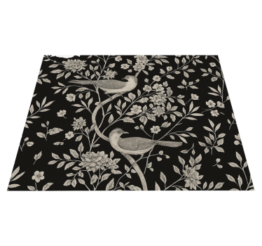 Bedroom carpet with grey tree, flowers, and birds - TenStickers
