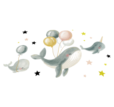 Happy whales with balloons bedroom carpet - TenStickers