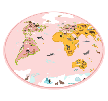 Circle shaped pink worldmap for kids vinyl rug vinyl map rug - TenStickers