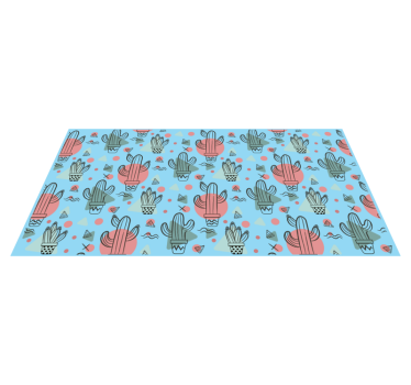 Blue cactus pattern kitchen vinyl mat - TenStickers