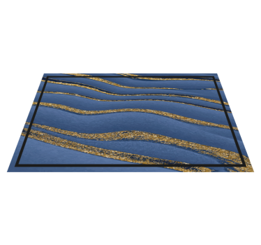 Blue and golden waves marble rug - TenStickers