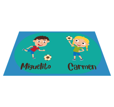 Children engaging in football with name kids rug - TenStickers