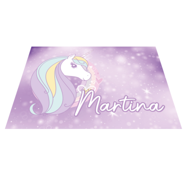 Purple unicorn universe with name kids play mat - TenStickers
