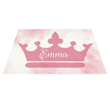 Pink crown with name kids rug - TenStickers