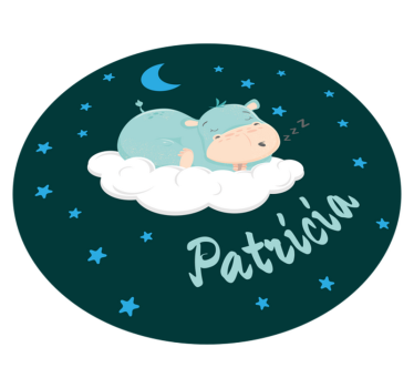 Sleepy hippo with name nursery rug - TenStickers