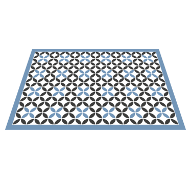 White diagonal lines with black and blue shapes tile mat - TenStickers