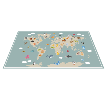 Beige continents with cartoon vinyl map rug - TenStickers