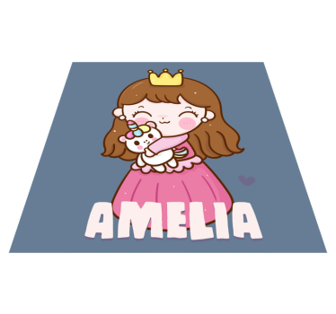 Princess hugging unicorn with name kids rug - TenStickers