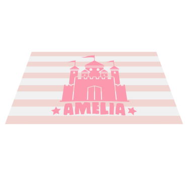 Monocolor castle with princesses and name personalised vinyl rug - TenStickers