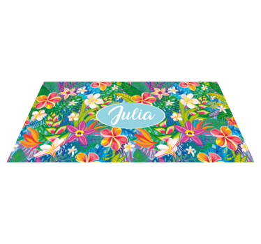 Multicolor flowers blue background personalised vinyl rug - TenStickers