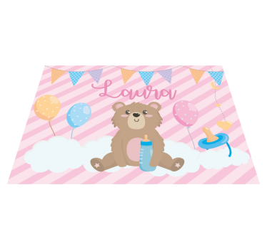 Festive bear with name nursery rug - TenStickers