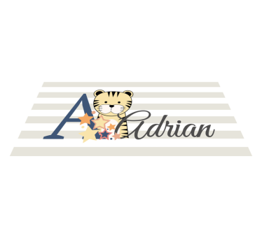 Striped baby tiger with name nursery rug - TenStickers