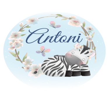 Baby zebra with name nursery rug - TenStickers