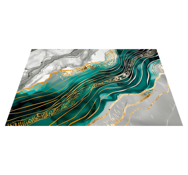 Grey & Green with golden effect marble rug - TenStickers