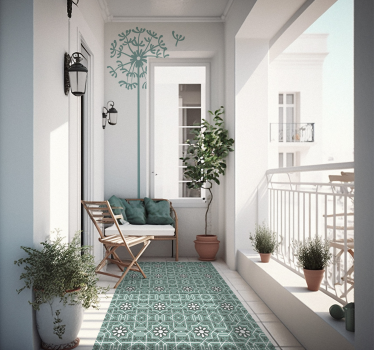 Green floral tiles kitchen mat - TenStickers