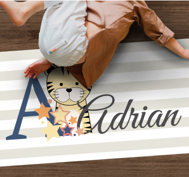 Striped baby tiger with name nursery rug - TenStickers