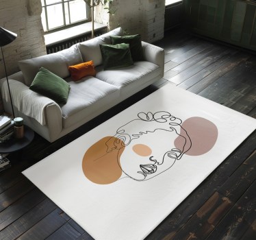Abstract face and circles white rug - TenStickers