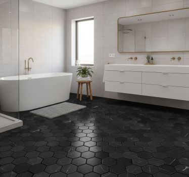Bathroom mat in black hexagon design - TenStickers
