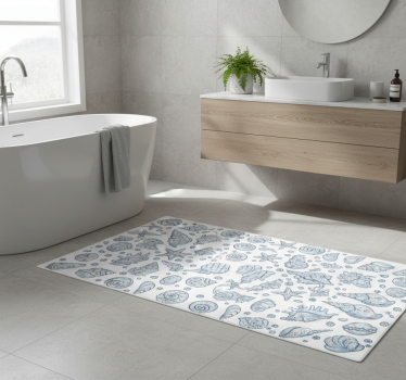Bathroom mat seashell sketches shower - TenStickers
