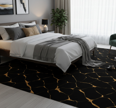 Bedroom carpet black marble with gold veins - TenStickers
