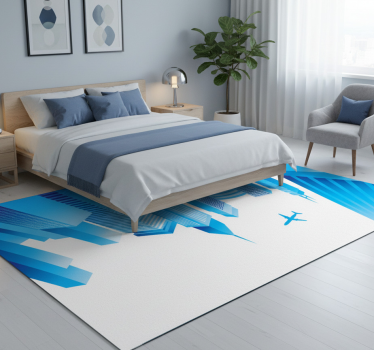 Bedroom carpet city and flying airplane decal - TenStickers