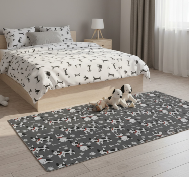 Bedroom carpet featuring a fantastic black and white dog - TenStickers