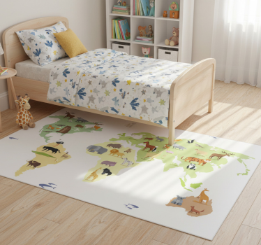 Bedroom carpet featuring colorful animals worldwide - TenStickers