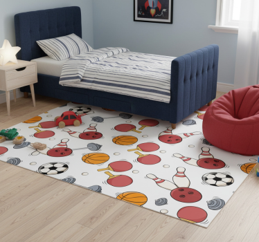 Bedroom carpet featuring doodle sketch sports gear - TenStickers