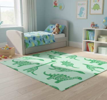Bedroom carpet featuring named green dinosaurs - TenStickers