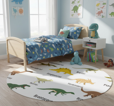 Bedroom carpet featuring named realistic dinosaurs - TenStickers