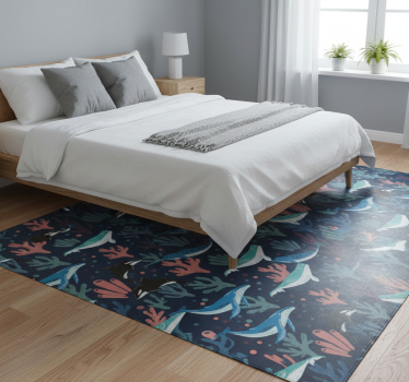Bedroom carpet featuring vibrant sea animals on blue - TenStickers