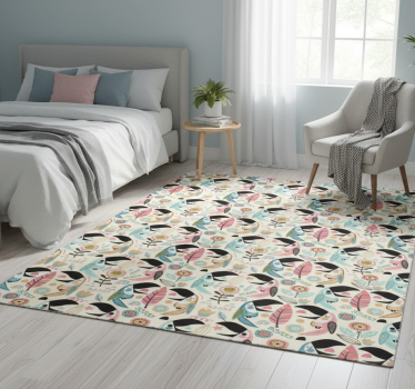 Bedroom carpet in blue nordic pastel leaves - TenStickers