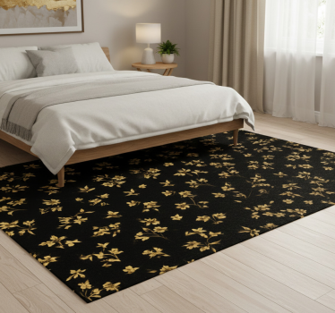 Bedroom carpet in dark background with gold flowers - TenStickers