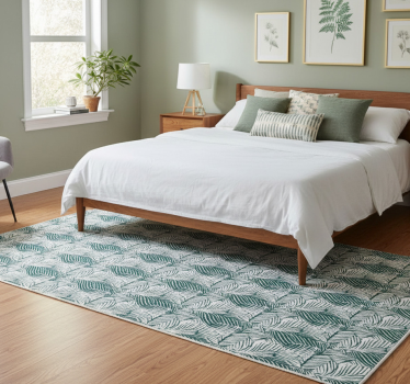 Bedroom carpet in green and white leaf design - TenStickers