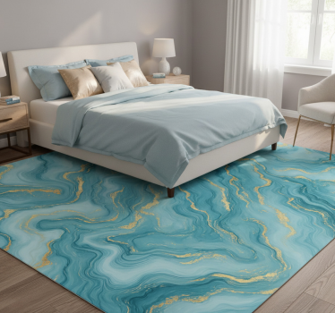Bedroom carpet in light blue and gold marble style - TenStickers