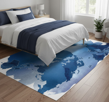 Bedroom carpet watercolor world map blue - TenStickers