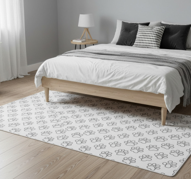 Bedroom carpet with black and white cat paw prints - TenStickers