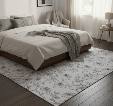 Bedroom carpet with black flowers on gray background - TenStickers