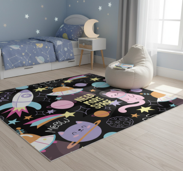 Bedroom carpet with cat in space design - TenStickers