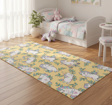 Bedroom carpet with cute unicorns and green leaves - TenStickers
